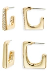 Open Edit Set Of 2 Squared Hoop Earrings In Gold