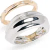 Open Edit Set Of 2 Stacked Bands In Rhodium- Gold