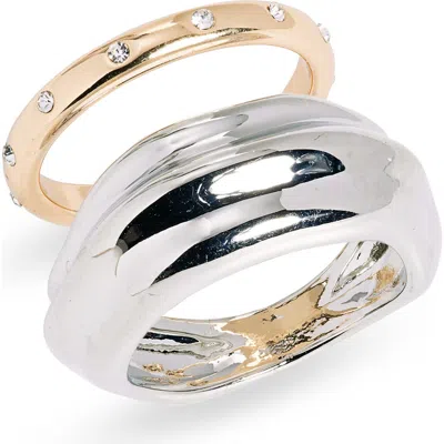 Open Edit Set Of 2 Stacked Bands In Rhodium- Gold
