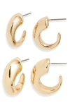 Open Edit Set Of 2 Tapered Hoop Earrings In Gold