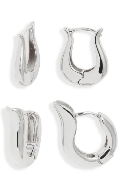 Open Edit Set Of 2 Tulip Hoop Earrings In Metallic