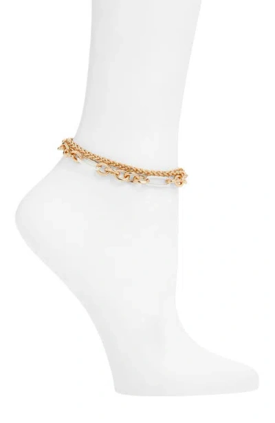 Open Edit Set Of 2 Two Tone Chain Link Anklets In Gold