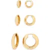 Open Edit Set Of 3 Knife Edge Hoop Earrings In Gold