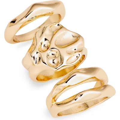 Open Edit Set Of 3 Molten Rings In Gold
