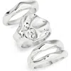 Open Edit Set Of 3 Molten Rings In Rhodium
