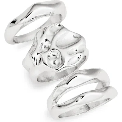 Open Edit Set Of 3 Molten Rings In Rhodium