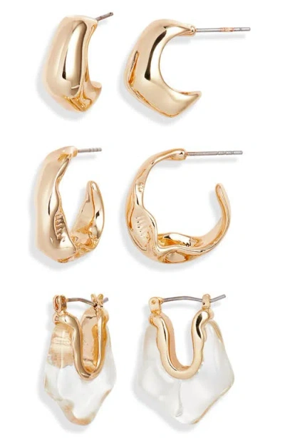 Open Edit Set Of 3 Organic Shape Hoop Earrings In Gold
