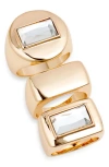 Open Edit Set Of 3 Polished Metal Rings In Clear- Gold
