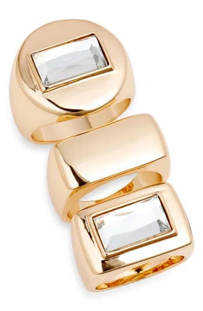 Open Edit Set Of 3 Polished Metal Rings In Clear- Gold