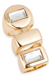 Open Edit Set Of 3 Polished Metal Rings In Clear- Gold