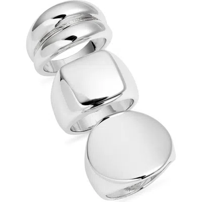 Open Edit Set Of 3 Polished Signet Rings In Metallic