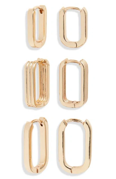 Open Edit Set Of 3 Rectangle Huggie Hoop Earrings In Gold