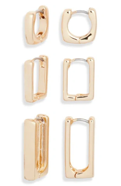 Open Edit Set Of 3 Square Huggie Hoop Earrings In Gold