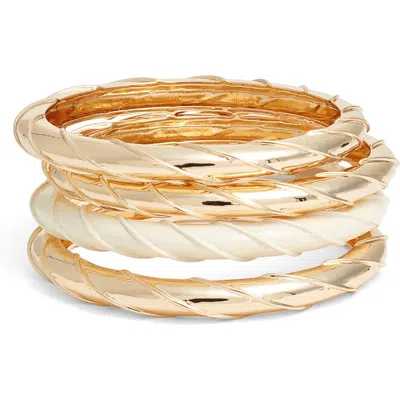 Open Edit Set Of 4 Twist Bangle Bracelets In Gold