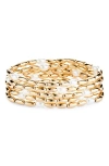 Open Edit Set Of 5 Cultured Pearl Beaded Stretch Bracelets In Gold