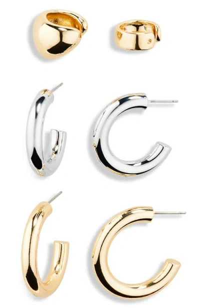 Open Edit Set Of 6 Hoop Earrings & Ear Cuffs In Goldhodium