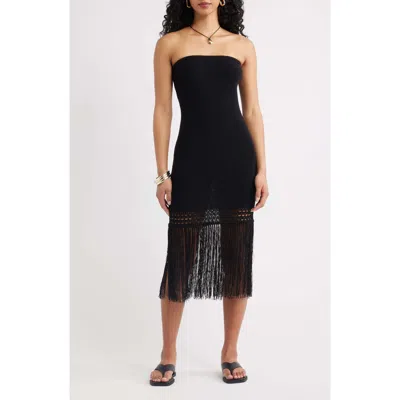 Open Edit Sewater Strapless Fringe Sweater Tube Dress In Pattern
