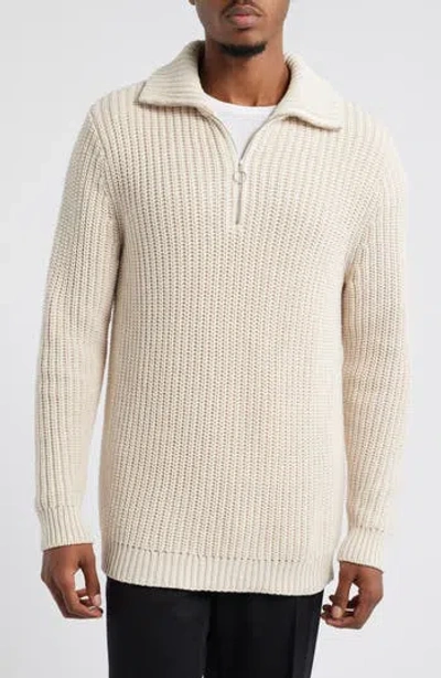 Open Edit Shaker Stitch Quarter Zip Sweater In Beige Oatmeal Light Heather