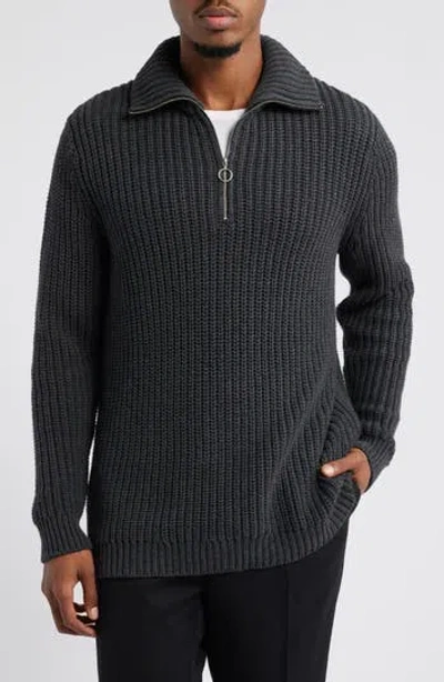 Open Edit Shaker Stitch Quarter Zip Sweater In Grey Dark Charcoal Heather