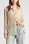 Open Edit Sheer Button-up Shirt In Ivory Dove Linear Snake