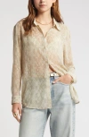 Open Edit Sheer Button-up Shirt In Ivory Dove Linear Snake