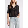 Open Edit Sheer Crop Button-up Shirt In Black