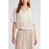 Open Edit Sheer Crop Button-up Shirt In Ivory Dove
