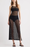 Open Edit Sheer Lace Maxi Dress In Black