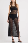 Open Edit Sheer Lace Maxi Dress In Black