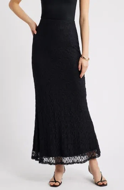 Open Edit Sheer Lace Maxi Skirt In Black
