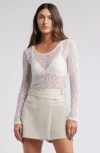 Open Edit Sheer Lace Top In White