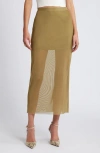 Open Edit Sheer Mesh Midi Skirt In Olive Brine