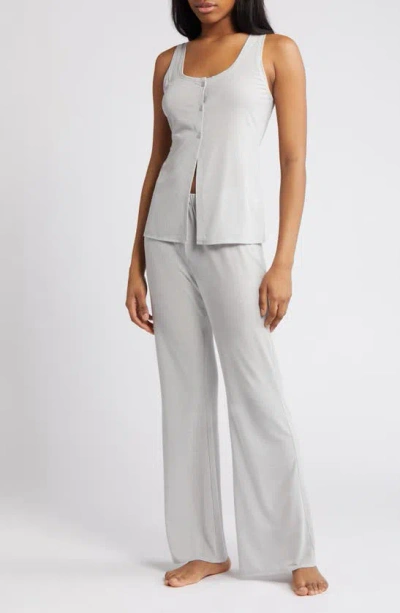 Open Edit Sheer Rib Pajamas In Grey Silk