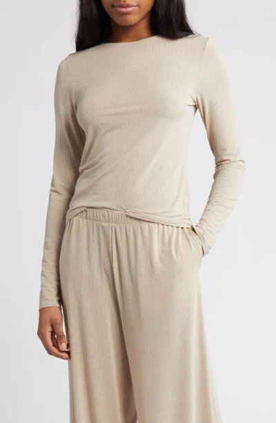 Open Edit Sheer Rib Sleep Top In Tan Oxford