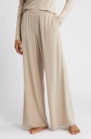 Open Edit Sheer Rib Wide Leg Pajama Pants In Tan Oxford