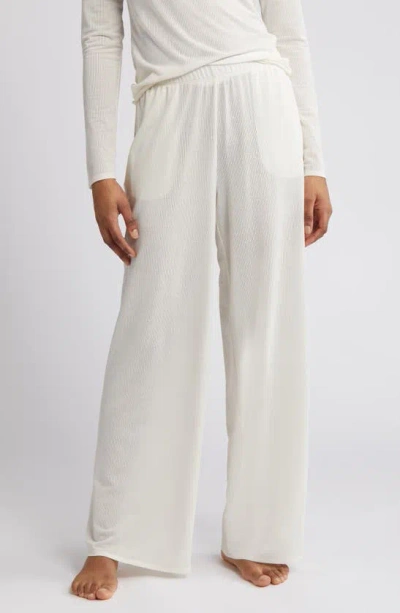 Open Edit Sheer Rib Wide Leg Pajama Pants In White Whisper