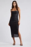 Open Edit Shirred Mesh Midi Dress In Brown- Black Elegant Leopard
