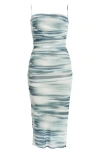 Open Edit Shirred Mesh Midi Dress In Grey Blue- Teal Soft Movement