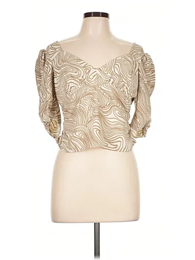 Pre-owned Open Edit Short Sleeve Blouse In Tan