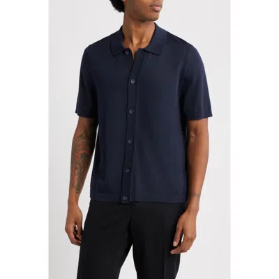 Open Edit Short Sleeve Button-up Silk Cardigan In Blue