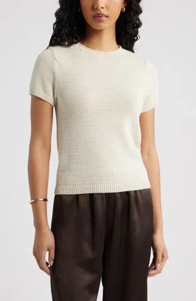 Open Edit Short Sleeve Cotton Blend Sweater In White