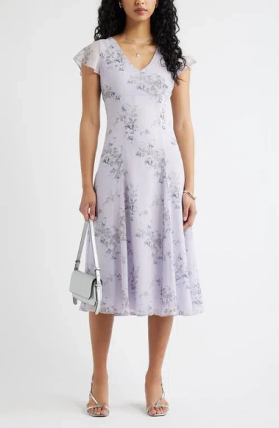 Open Edit Short Sleeve Godet Pleat Dress In Purple