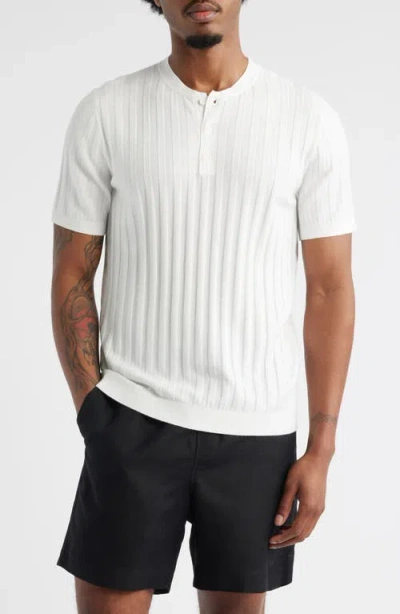 Open Edit Short Sleeve Henley Sweater In White