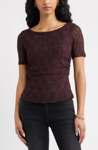 Open Edit Short Sleeve Lace Top In Brown