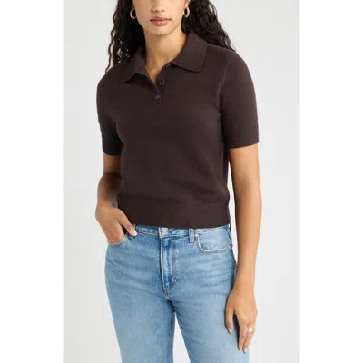 Open Edit Short Sleeve Polo Sweater In Brown Ganache