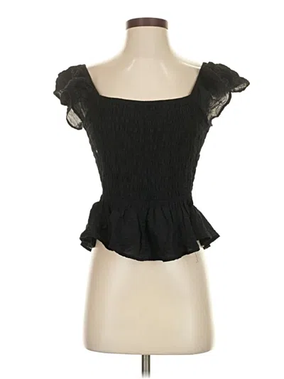 Pre-owned Open Edit Short Sleeve Top Black Sweetheart Neckline Tops