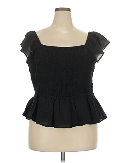 Pre-owned Open Edit Short Sleeve Top Black Sweetheart Neckline Tops