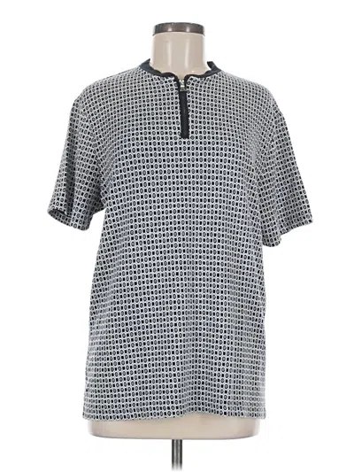 Pre-owned Open Edit Short Sleeve Top Gray Houndstooth Pattern Collared Neckline Tops