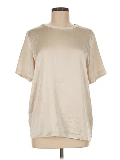 Pre-owned Open Edit Short Sleeve Top Ivory Metallic Pattern Mock Neckline Tops