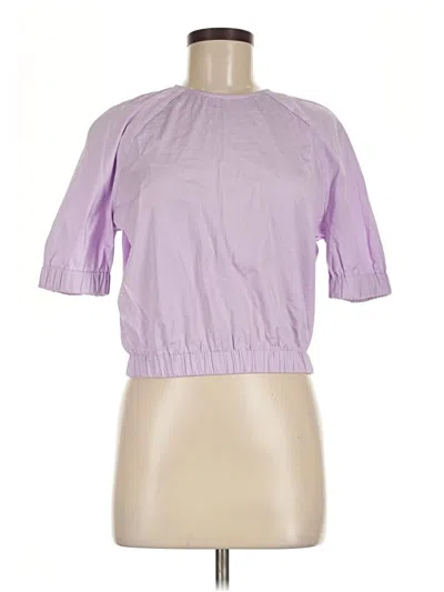 Pre-owned Open Edit Short Sleeve Top Purple Mock Neckline Tops
